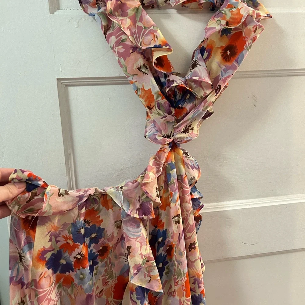 Astr Floral Tie-Waist Maxi Dress - Pink Multi - Picture 3 of 4